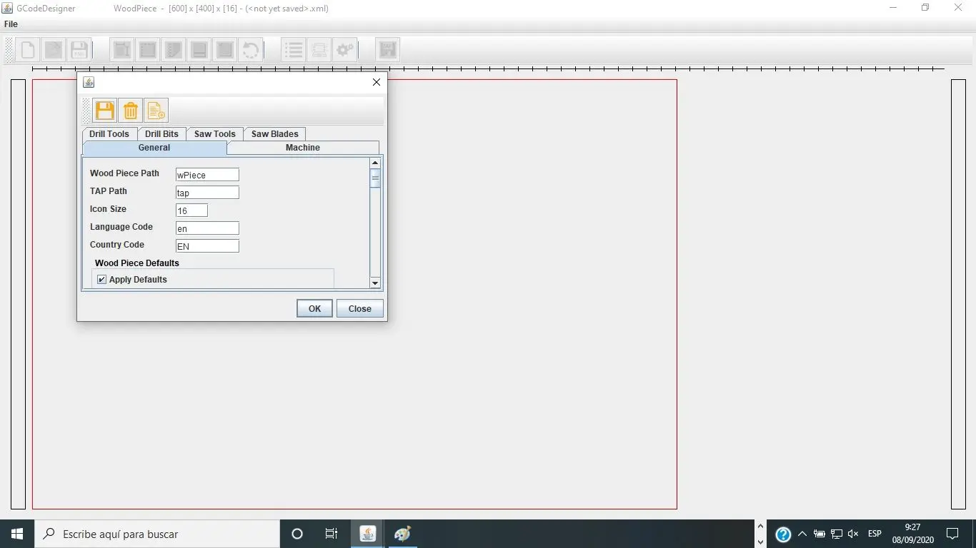 Vista de programación en GCodeDesigner